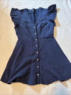 Lulu's Navy Button-Front Mini Dress with Ruffle Sleeves